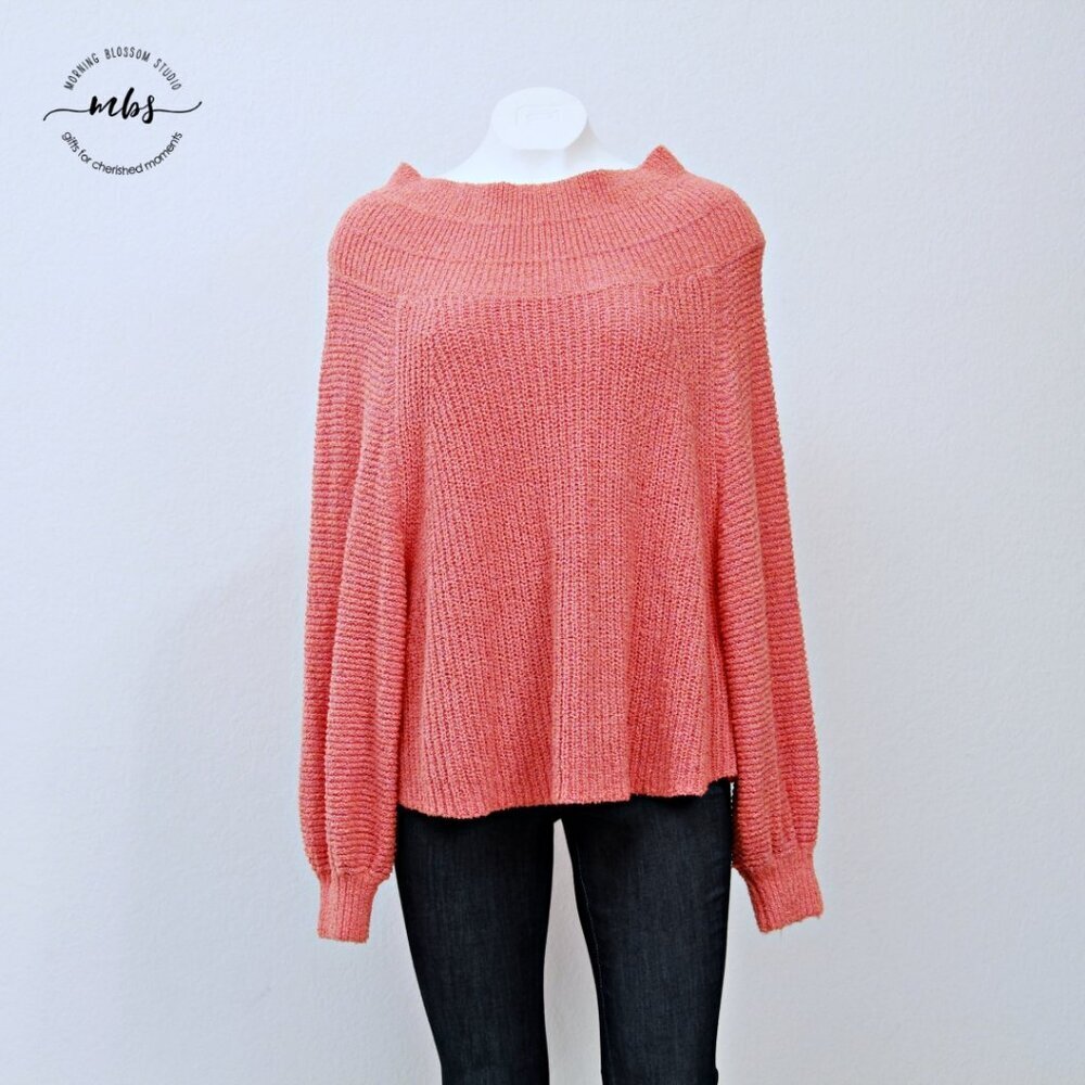 Free People Emmy Mock Neck Oversize Long Sleeve Knit Sweater Orange Women M‎ - Picture 5 of 12